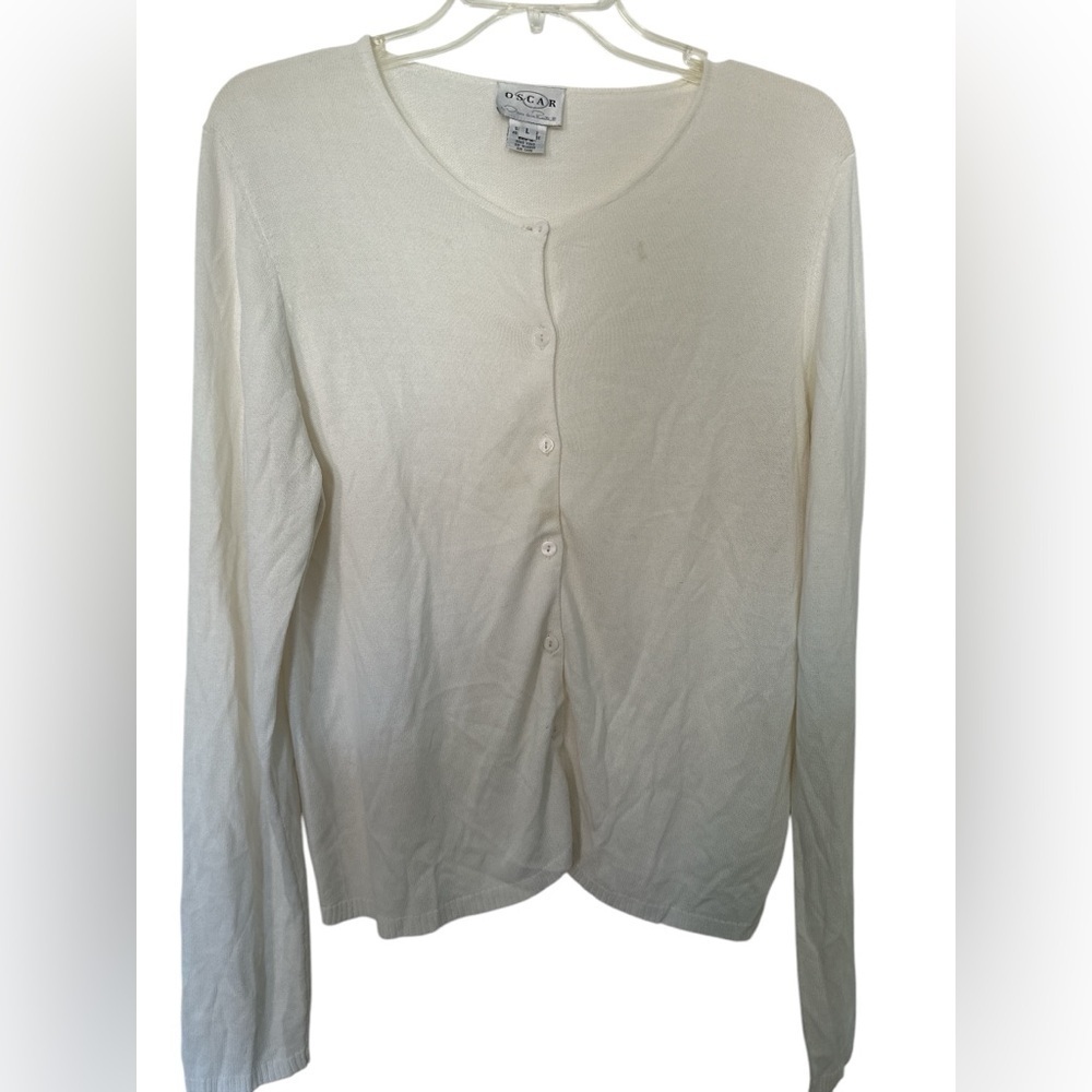 Oscar By Oscar De La Renta Cream Lightweight Cardigan
